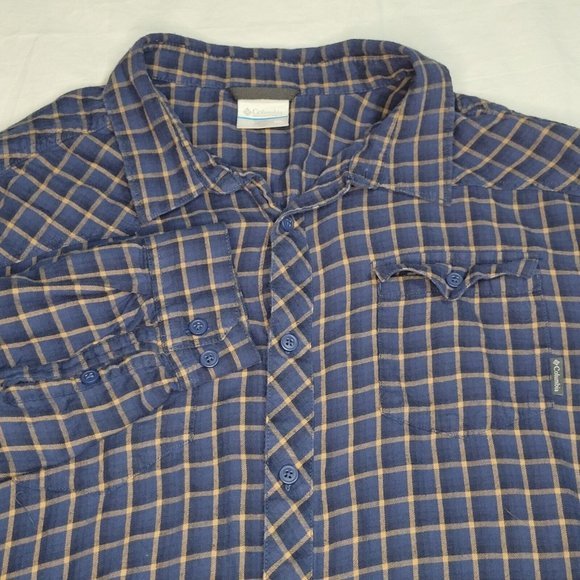 Columbia Long Sleeve Button Up‎ Flannel Shirt Men Size 2XL Navy/Brown - Picture 1 of 9